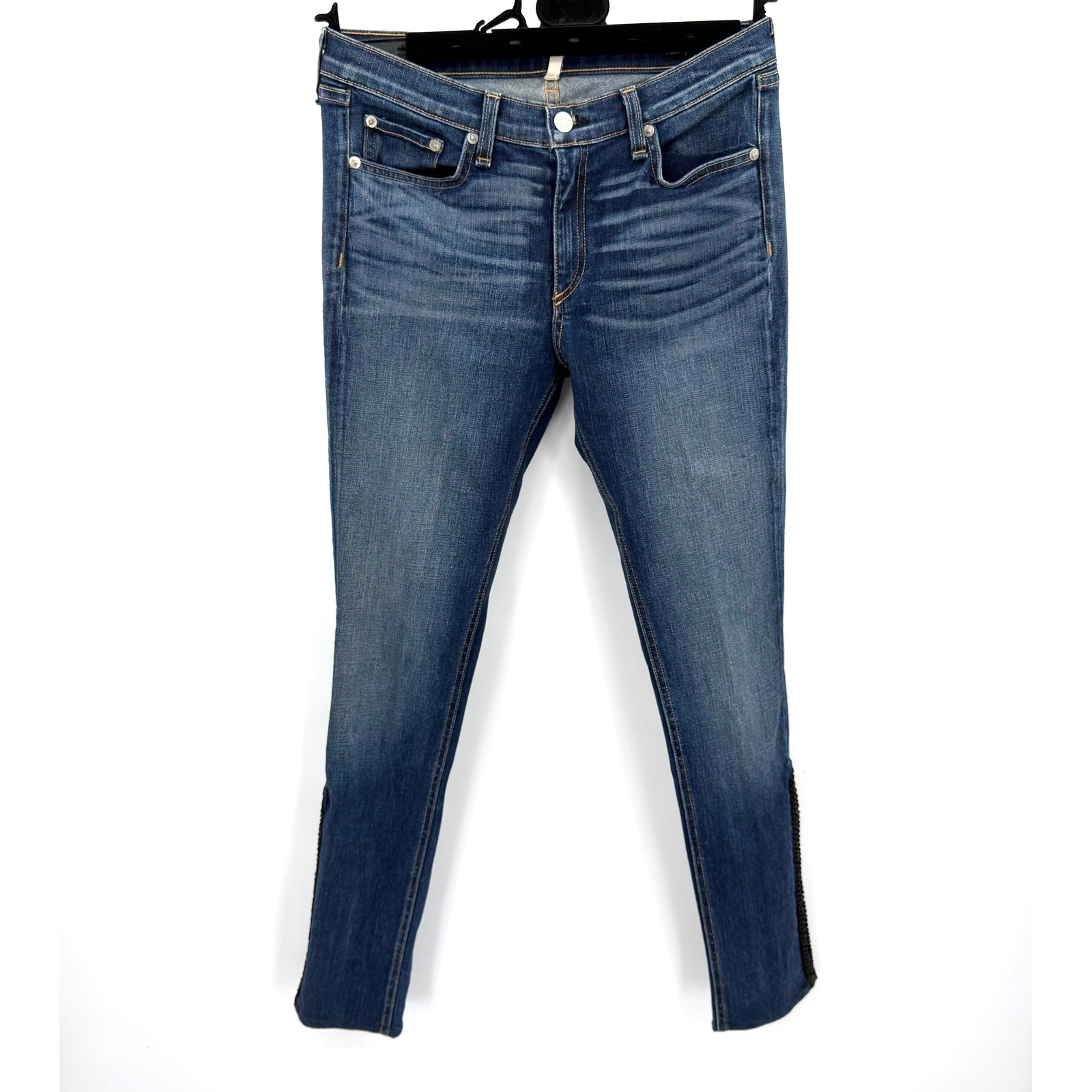 Rag & Bone Justine Womens Size 31 Preston Blue Skinny Jeans Leather Whipstitch